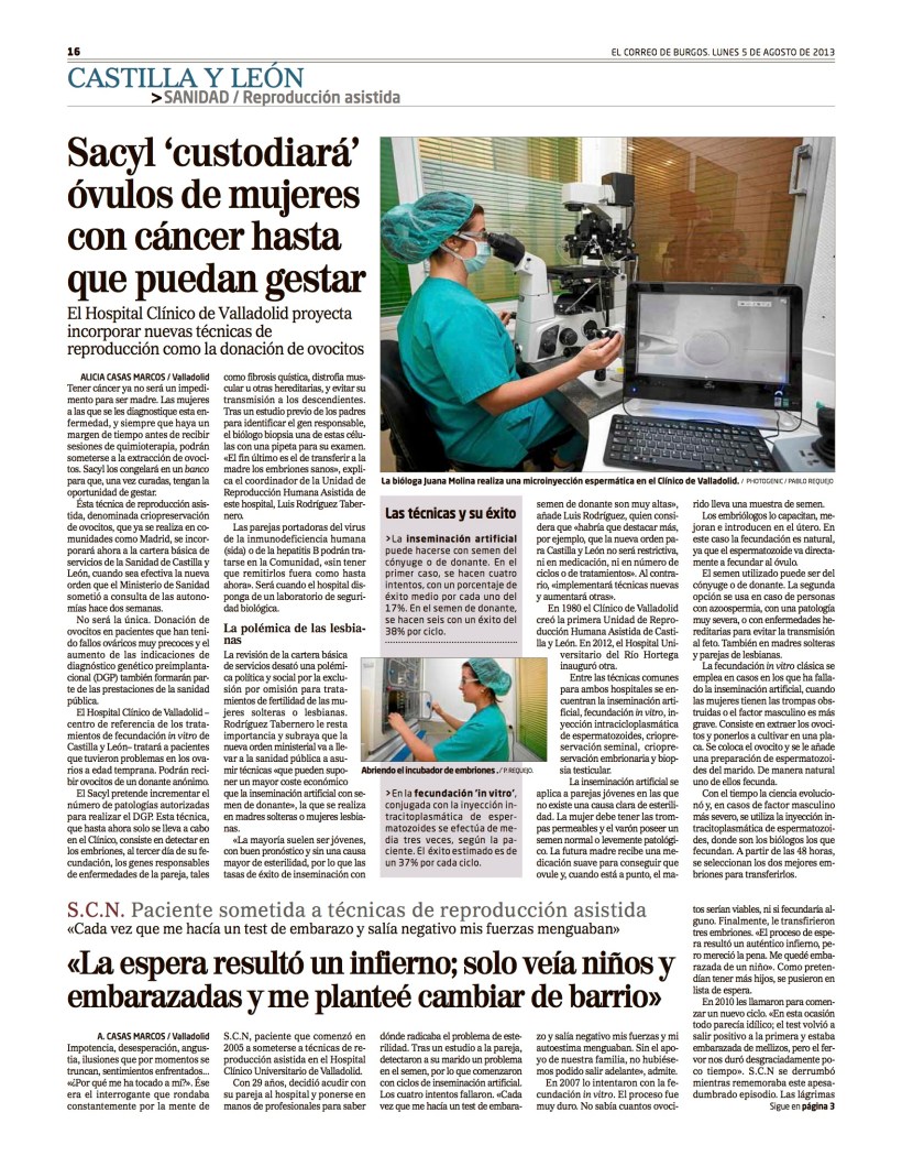 Sacyl ‘custodiará’ óvulos de mujeres con cáncer hasta que puedan gestar